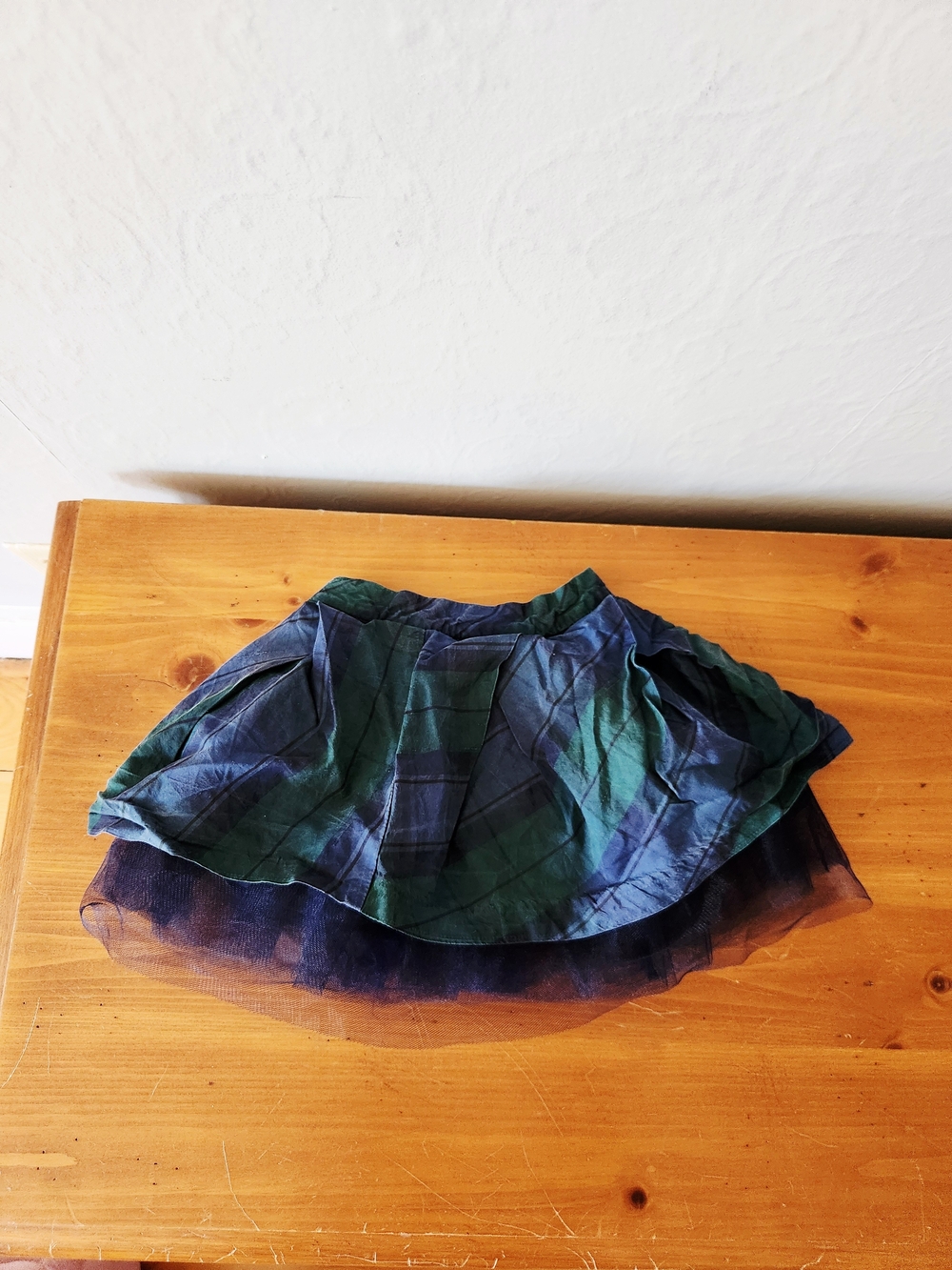 Janie and Jack Blue-Green Plaid Tulle Layered Skirt